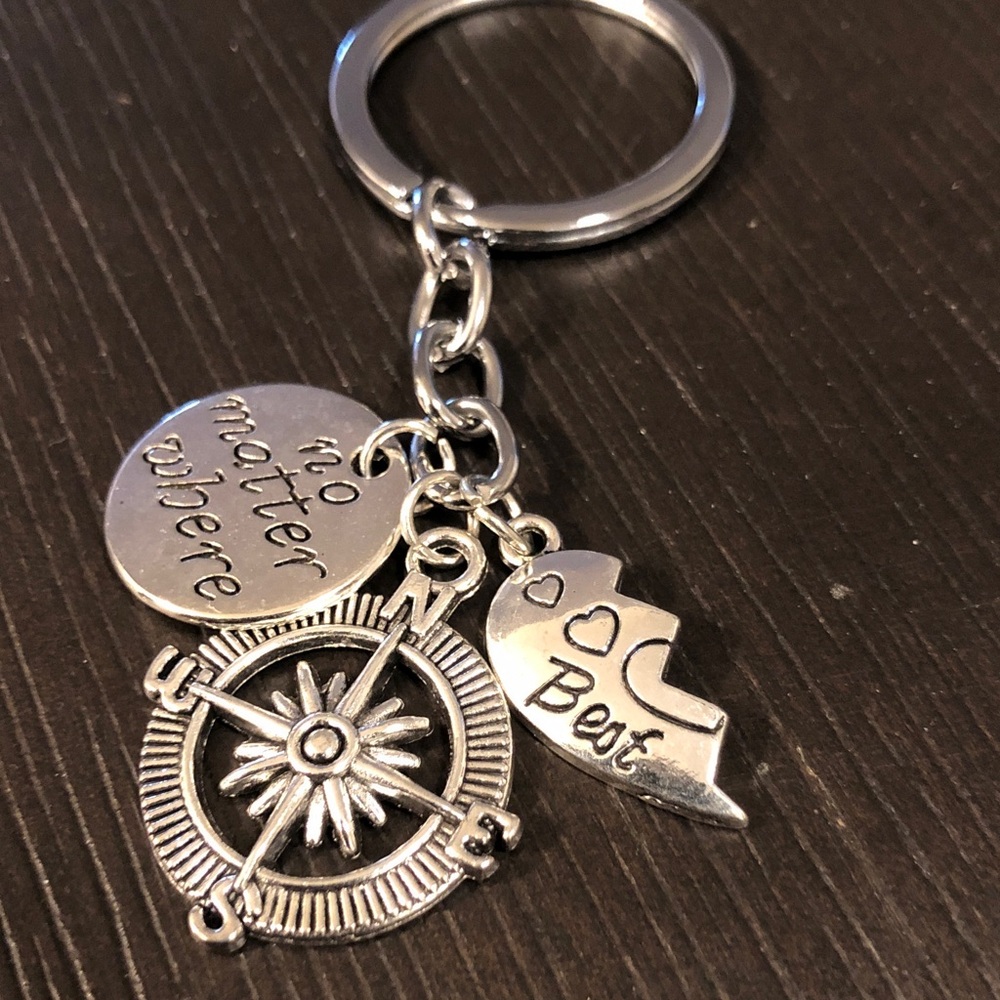 Silver Compass & Heart 'Best' Keychain Charm - No Brand